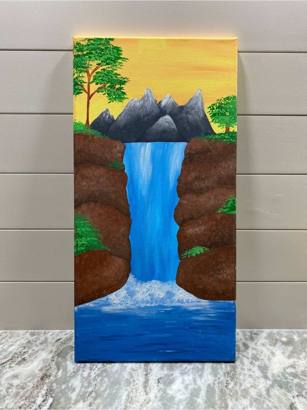 Serene Waterfall Canvas Art - Blue, Brown, Green